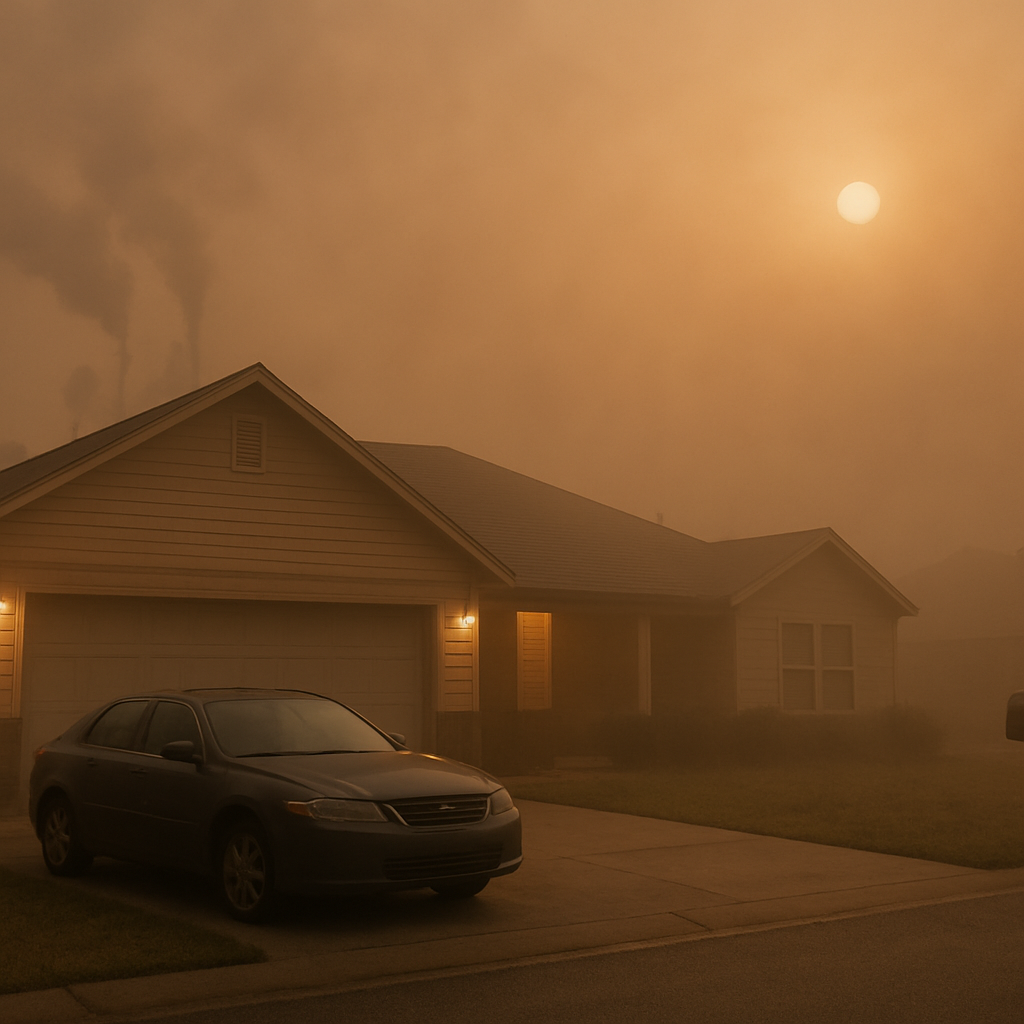 City skyline with light haze